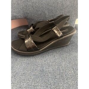Skechers Womens Black Wedge Sandals Slingback Comfort Size 7